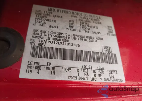 2003 Ford Expedition Eddie Bauer из США, поврежденный, VIN 1FMPU17L93LB13596